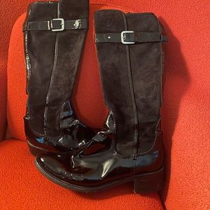 COLE HAAN TALL BOOTS, SUEDE and PATENT